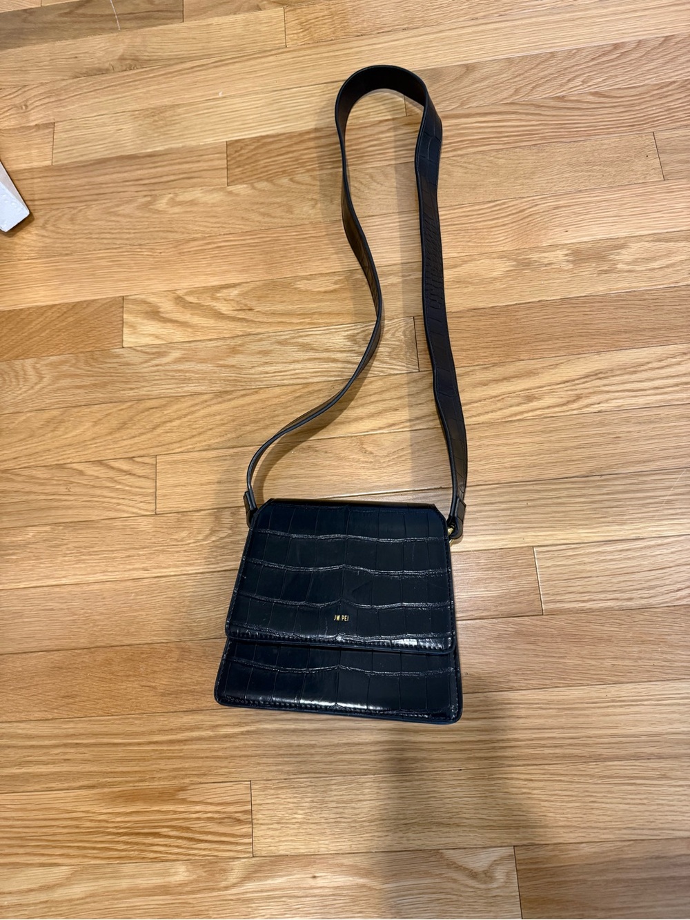 JW PEI Black Croc-Embossed Crossbody Bag